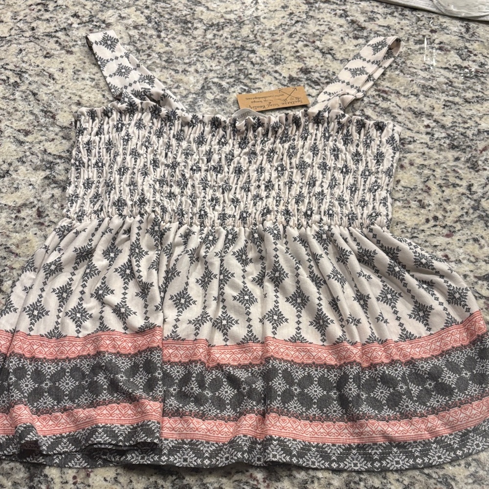 Mittoshop Black and White Smocked Blouse with Pink Accents